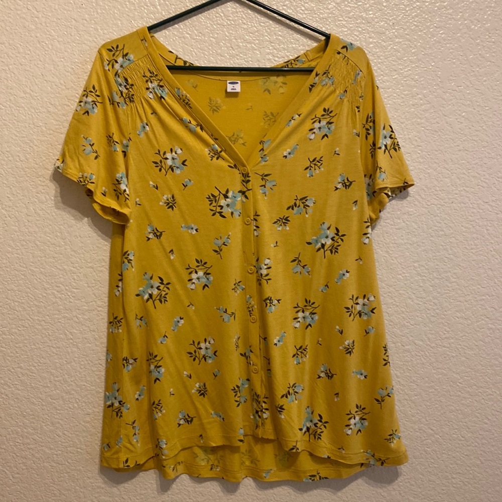 Yellow floral cotton blouse